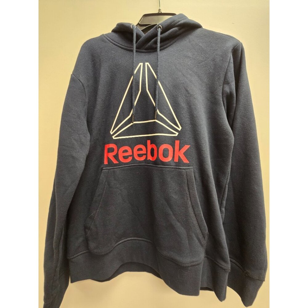 Reebok Hoodie Mens Pullover With Kangaroo Pocket & Logo Navy Blue Size small